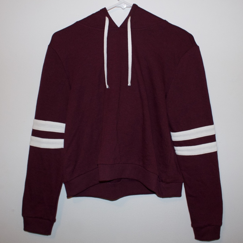 Burgundy and White Cropped Hoodie